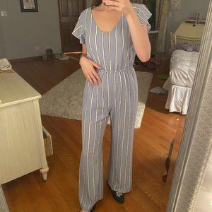 Blue and White Stripe Jumpsuit